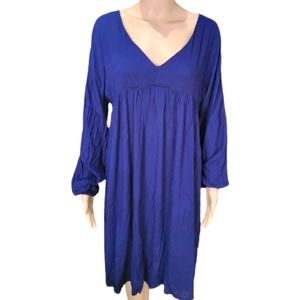 Chvity Navy Blue Boho Long Sleeve V Neck Dress Large NWT
